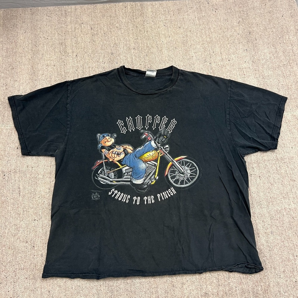 Vintage Popeye Shirt Mens XL Black 1990s Orange County Chopper Motorcycle